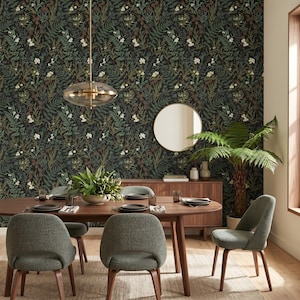 Botanical Wall Decor: Dark Floral Peel and Stick Wallpaper (Removable)