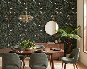 Botanical Wall Decor: Dark Floral Peel and Stick Wallpaper (Removable)