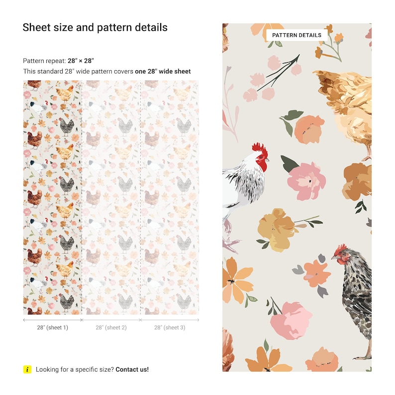 a sheet of paper with chickens and flowers on it