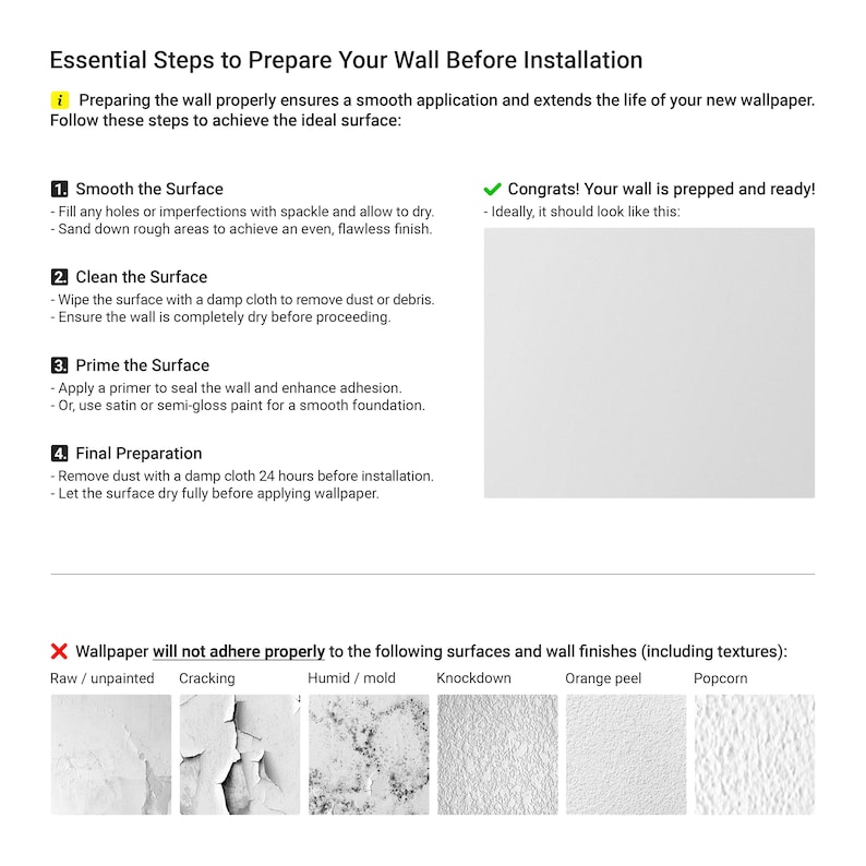 a page describing the steps to prepare wallpaper installation