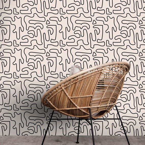 Neutral Beige Peel and Stick Wallpaper: Abstract Geometric Design