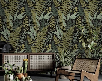 Green Fern Peel and Stick Wallpaper - Modern Botanical Wall Decor