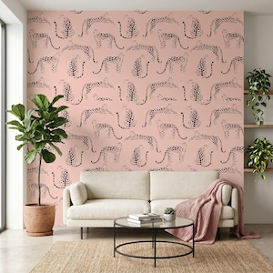 Safari Peel & Stick Wallpaper, Pink Leopard (Splash-Proof, Kids Room)