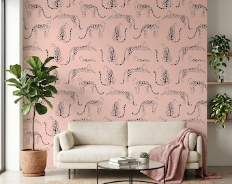 Safari Peel & Stick Wallpaper, Pink Leopard (Splash-Proof, Kids Room)