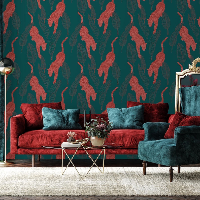 Leopard Print Wallpaper: Teal Peel and Stick (Non-Woven, Splash-Proof) image 1