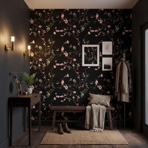Papel de Parede Borboleta Preta: Floral Escuro Autoadesivo