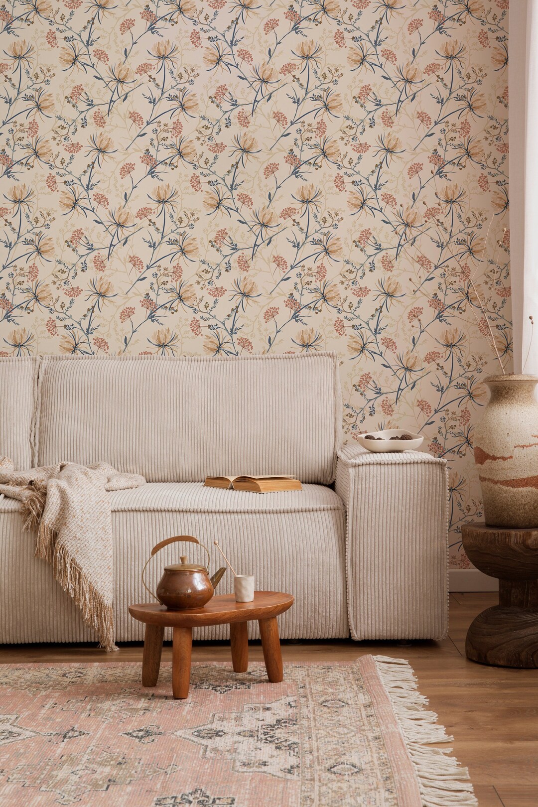 Vintage Floral Peel and Stick Wallpaper - Beige Botanical Pattern - Etsy UK