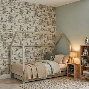 Beige Toile Wallpaper - Woodland Pattern Peel and Stick