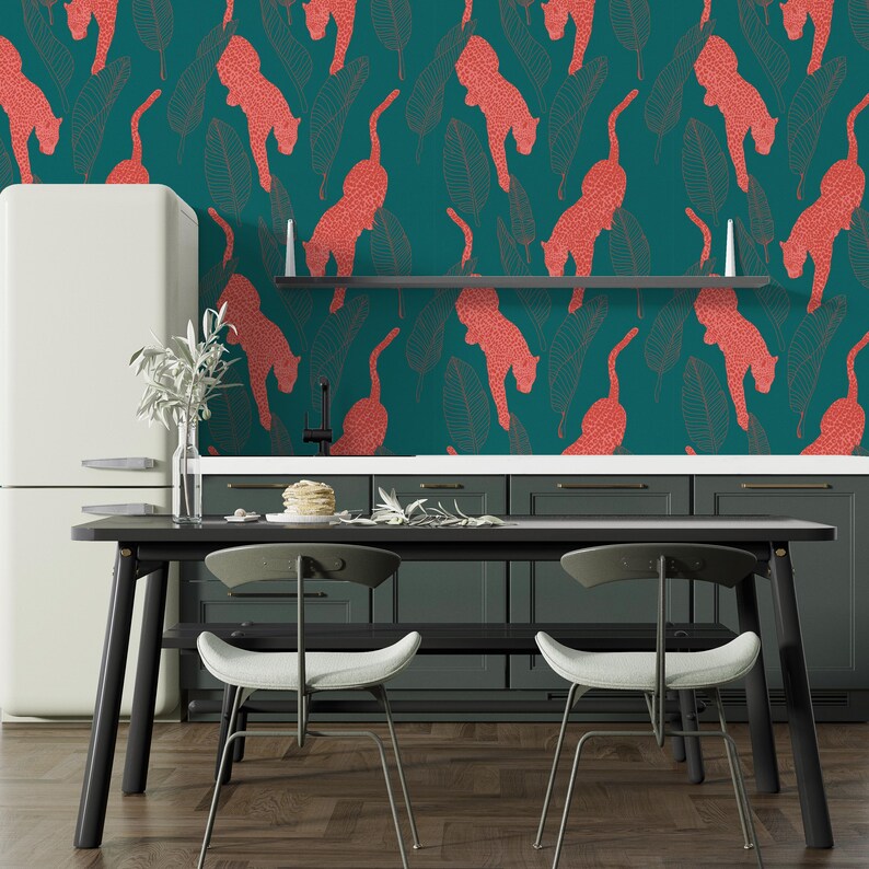 Leopard Print Wallpaper: Teal Peel and Stick (Non-Woven, Splash-Proof) image 2