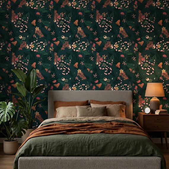 Snake and Leaf Wall Covering: Peel & Stick Jungle Pattern (PVC-Free)