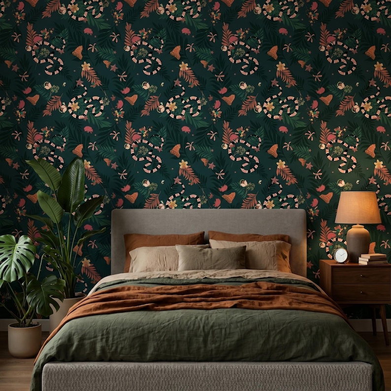 Snake and Leaf Wall Covering: Peel & Stick Jungle Pattern (PVC-Free) image 1