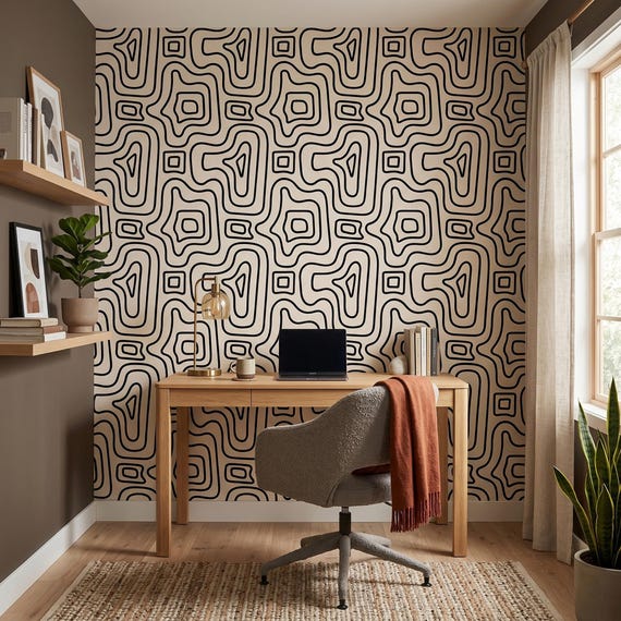 Peel and Stick Wallpaper: Fun Beige Geometric - Removable, PVC-Free
