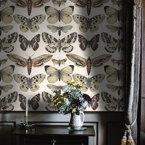 Bugs & Insekts Tapete schälen und aufkleben | Verspielte beige Tapete fürs Schlafzimmer | Vintage Schmetterling Traditionelle Vlies Tapete | ANI16