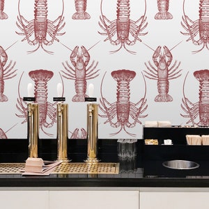 Lobster Wallpaper,Peel&Stick and Traditional Wallpaper, Removable and Renter friendly Wall Decor, Ocean Design, Self Adhesive.