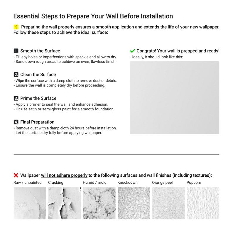 a page describing the steps to prepare wallpaper installation