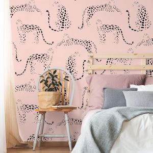 Safari Wallpaper Peel and Stick | Cute Pink Wallpaper for Living Room | Abstract Leopards Traditional Non-Woven Wallpaper | ANI42