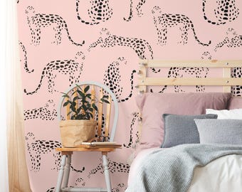 Peel & Stick-behang Safari, roze luipaard (spatwaterdicht, kinderkamer)