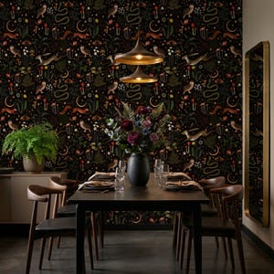 Peel and Stick Wallpaper: Dark Forest Animals - Colorful, PVC-Free