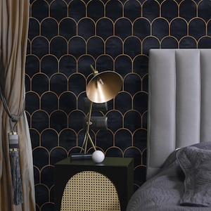 Art Deco Wallpaper Peel and Stick | Dark Gold Wallpaper for Living Room | Vintage Ornaments Traditional Non-Woven Wallpaper | ARTD05