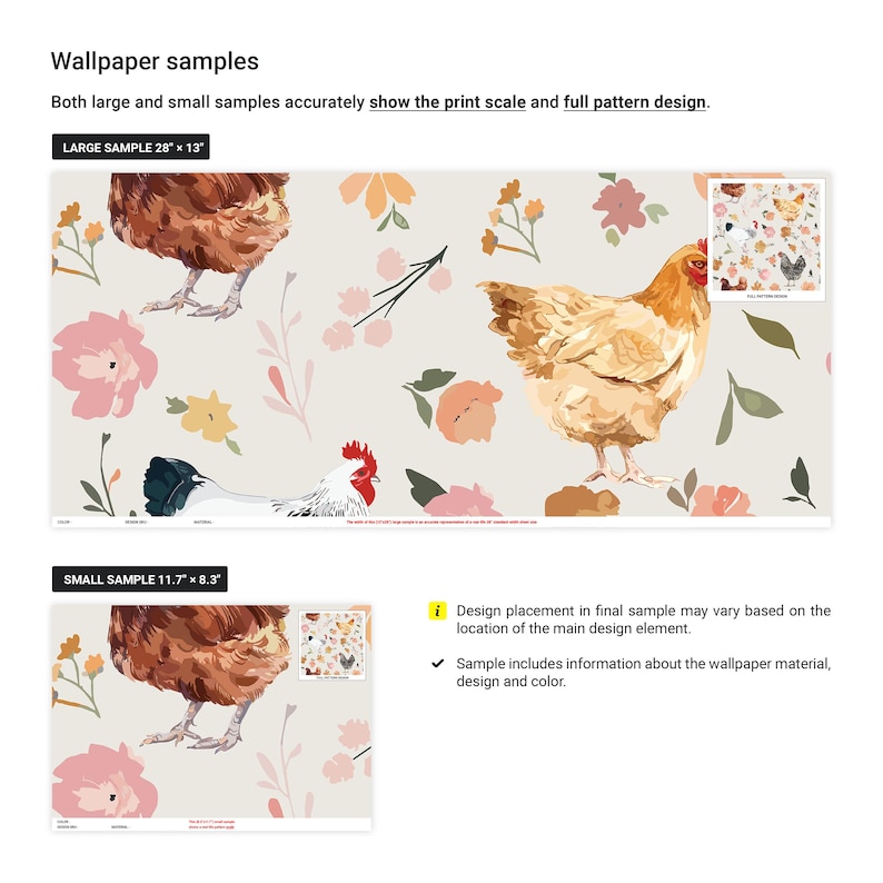 a picture of a chicken on a wallpaper sample