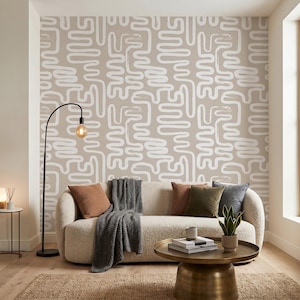 Carta da parati staccabile e adesiva: geometrica boho neutra (beige, dimensioni personalizzate)