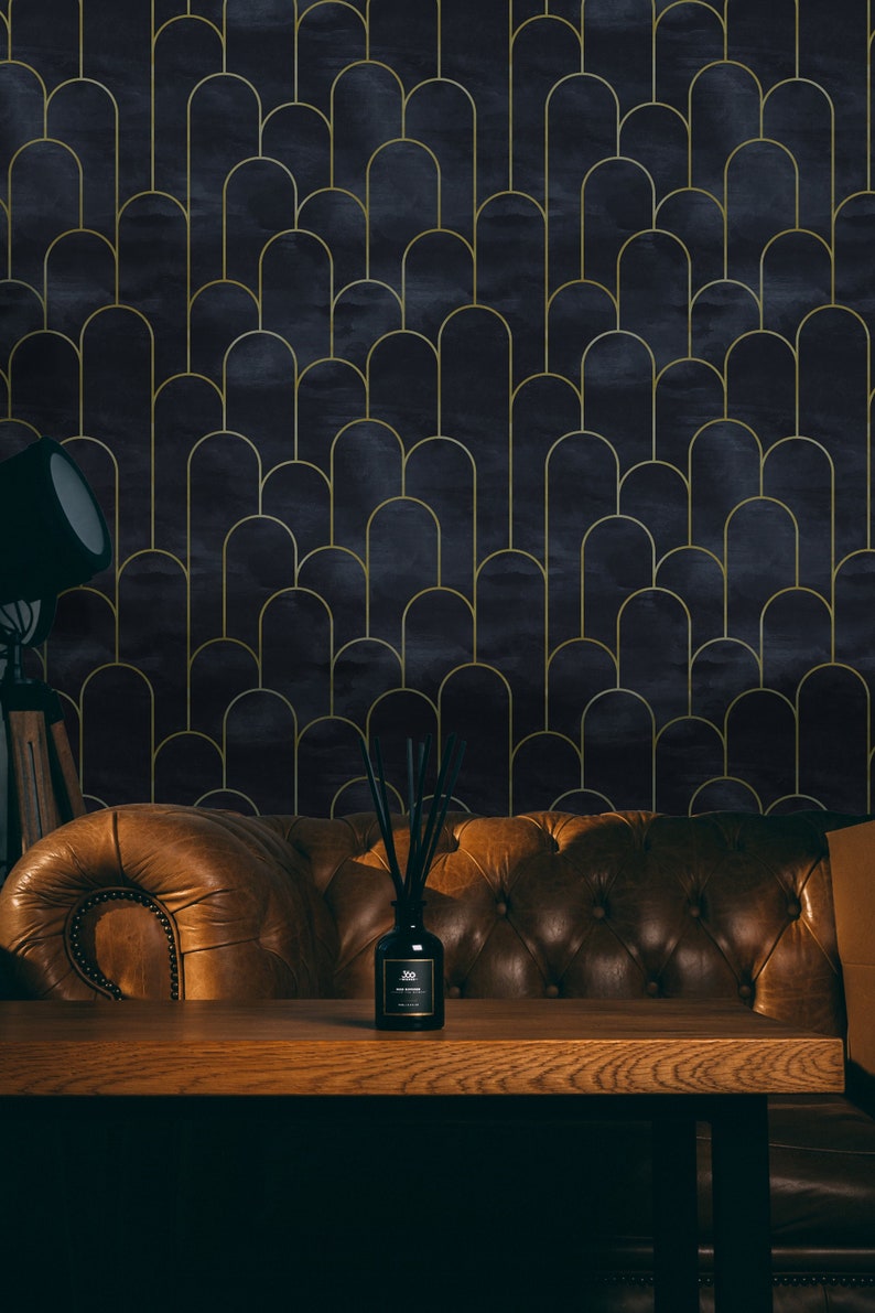 Navy Gold Art Deco Wallpaper Peel&stick and Traditional Etsy UK