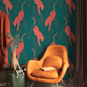 Leopard Print Wallpaper: Teal Peel and Stick (Non-Woven, Splash-Proof) image 3