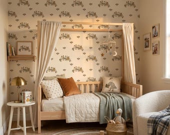 Beige behang met eendjes voor de kinderkamer - zelfklevend, milieuvriendelijk