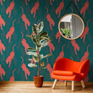 Leopard Print Wallpaper: Teal Peel and Stick (Non-Woven, Splash-Proof) image 4