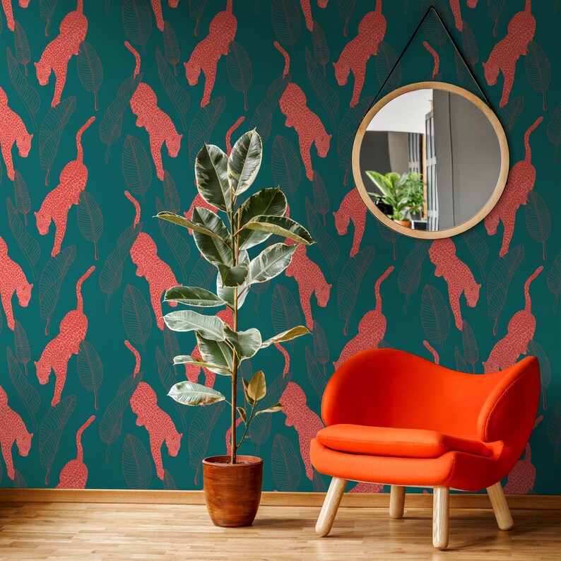 Leopard Print Wallpaper: Teal Peel and Stick (Non-Woven, Splash-Proof) image 4