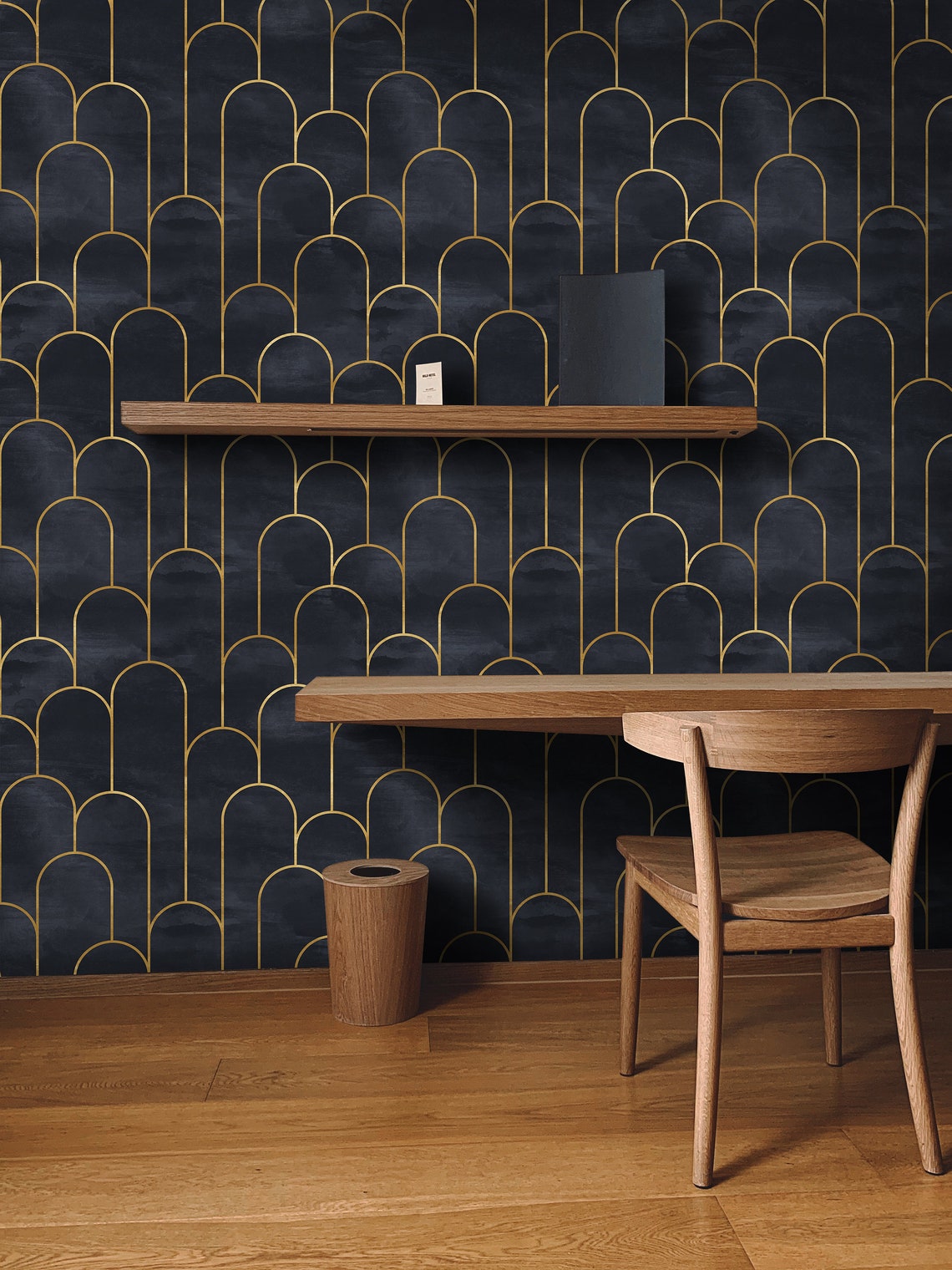 Navy Gold Art Deco Wallpaper Peel&stick and Traditional Etsy