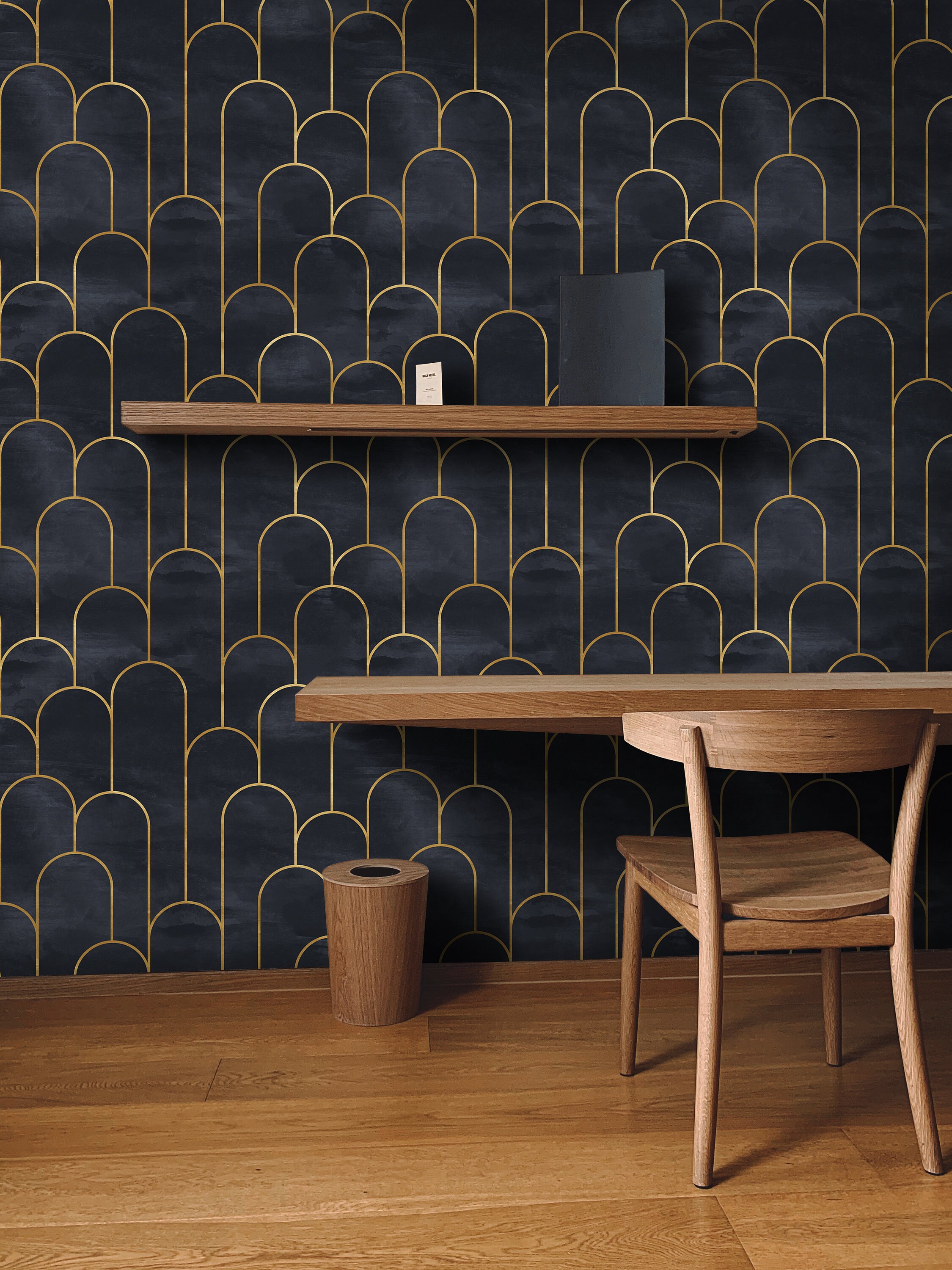 Navy Gold Art Deco Wallpaper Peel&stick and Traditional Etsy