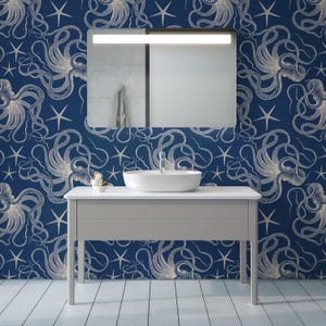 Peel and Stick Wallpaper: Nautical Blue Octopus - PVC Free, Splash Proof image 4