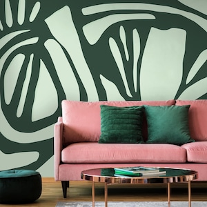 Abstract Wallpaper Peel and Stick | Fun Green Wallpaper for Living Room | Modern Figures Traditional Non-Woven Wallpaper | ABS20