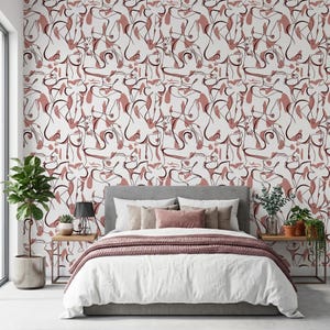 Peel and Stick Wallpaper: Abstract Body Lines - White & Brown