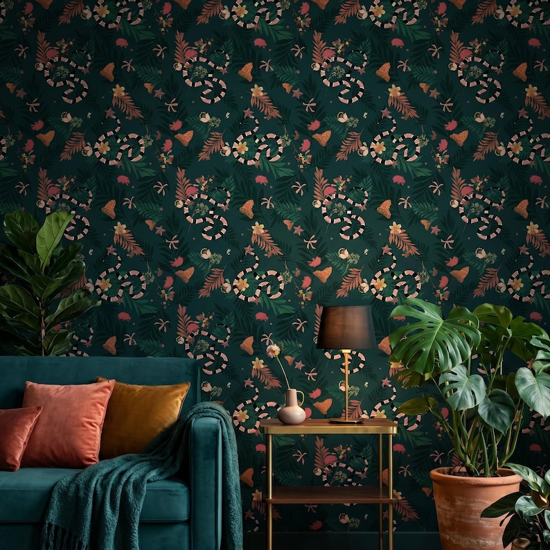 Snake and Leaf Wall Covering: Peel & Stick Jungle Pattern (PVC-Free) image 3