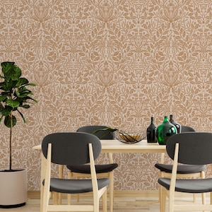 William Morris Wallpaper Peel and Stick / Carta da parati marrone neutro per camera da letto / Carta da parati non tessuta con foglie di ghianda Art Nouveau / WM10
