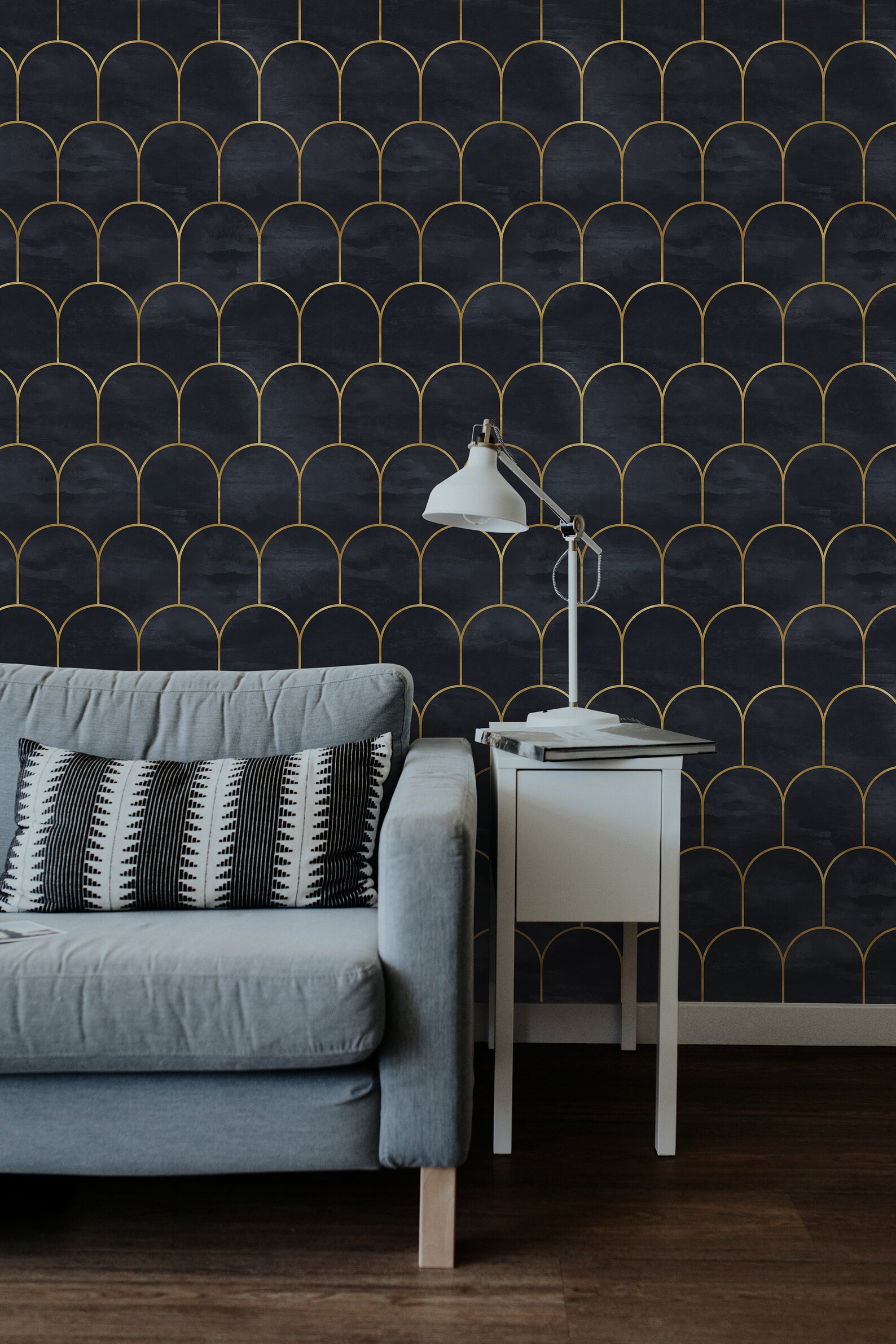 Navy Gold Art Deco Wallpaper Peel&stick and Traditional Etsy