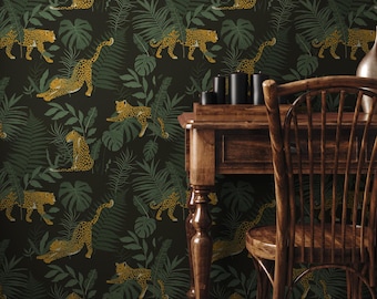 Papel pintado Leopard Jungle: removible y autoadhesivo (estampado animal verde)