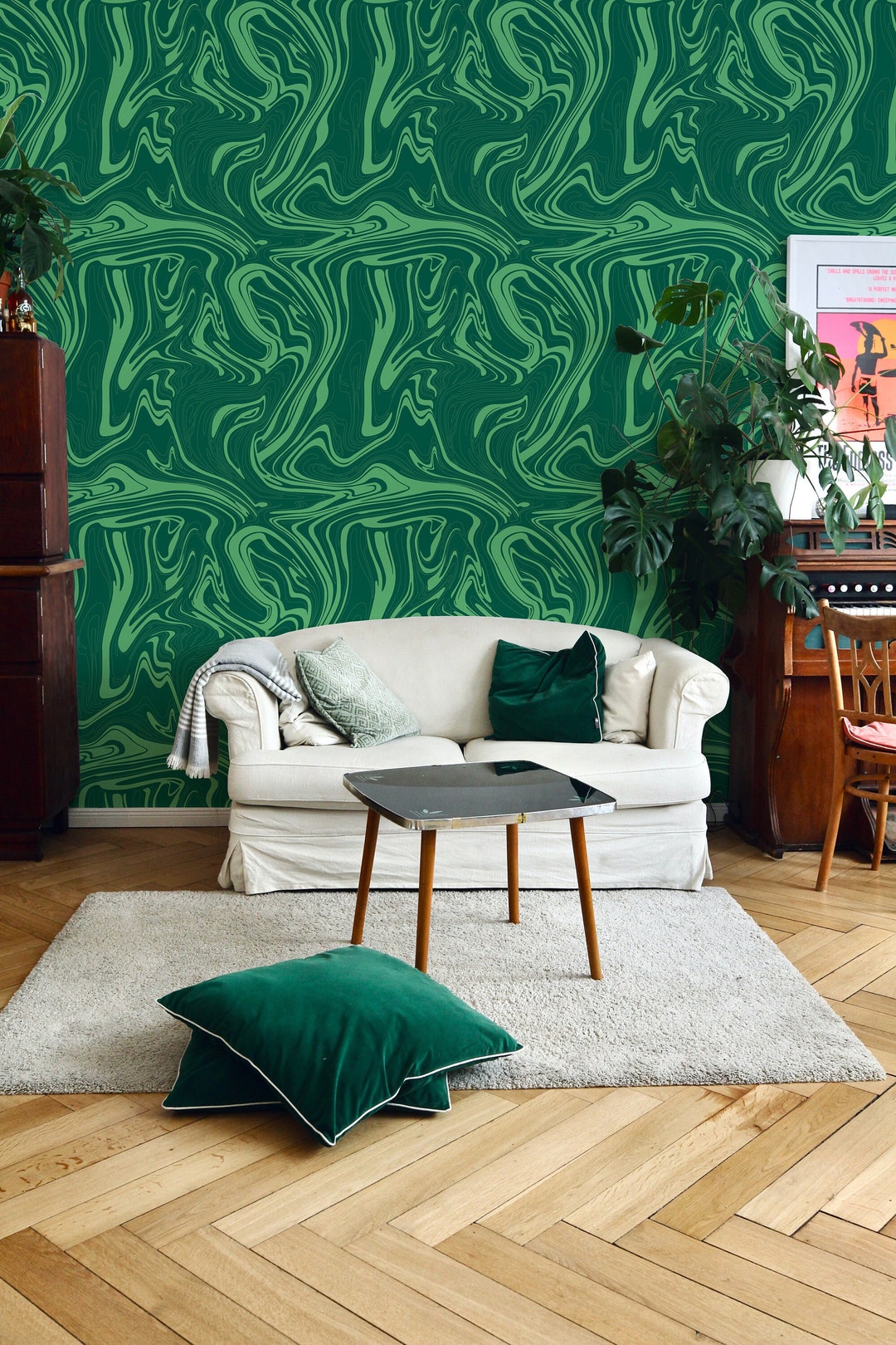 Emerald Print Wallpaper Peel&stick and Traditional Wallpaper Removable