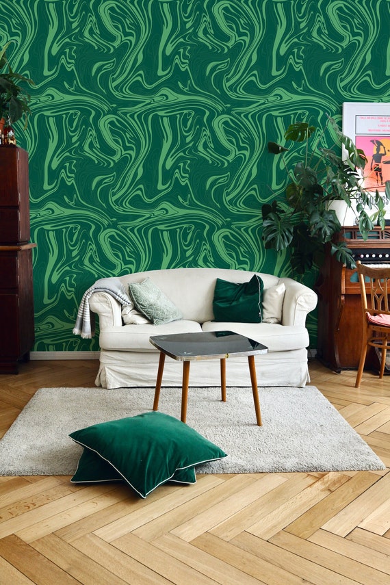 Abstract Wall Decor: Emerald Green Peel & Stick Wallpaper (Removable)