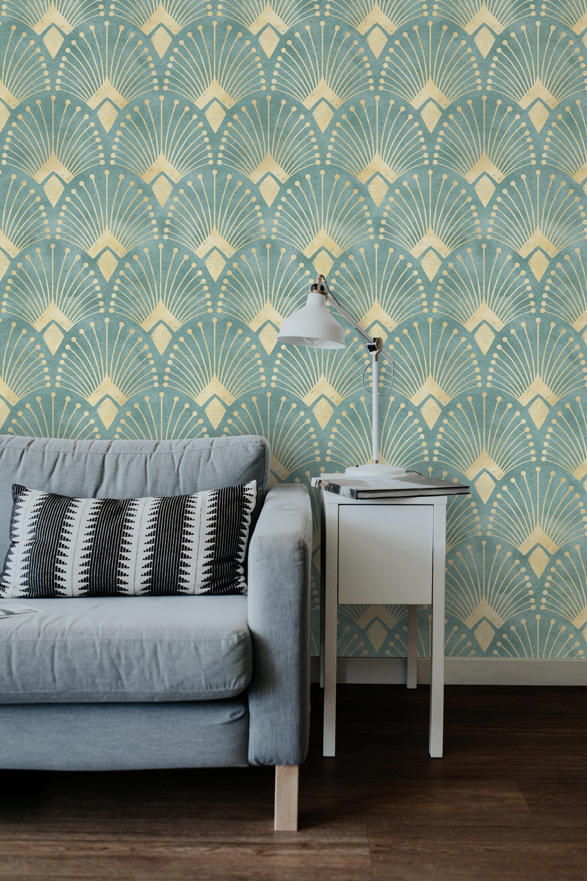 Blue Art Deco Wallpaper Peel&stick and Traditional Wallpaper Etsy