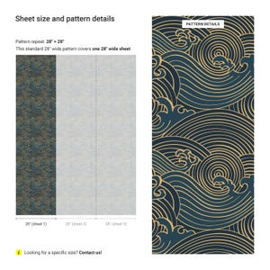 a blue and gold wallpaper pattern with waves