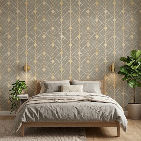 Gold Art Deco Wallpaper: Removable Peel & Stick (Beige, Easy Apply)