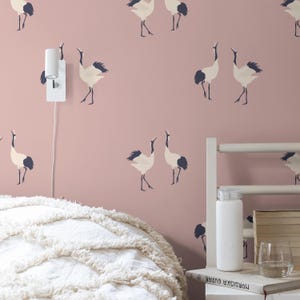 Bird Wallpaper Peel and Stick | Cute Pink Wallpaper for Kids Room | Modern Cranes Traditional Non-Woven Wallpaper | BRD04