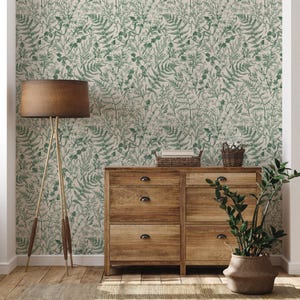 Florale Tapete schälen und aufkleben | Elegante Grüne Tapete fürs Wohnzimmer | Moderne Heller Farn Vlies Tapete | LEA06