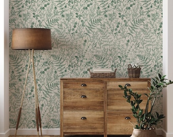 Botanical & Floral Wallpaper Peel and Stick | Elegant Green Wallpaper for Living Room | Modern Light Fern Non-Woven Wallpaper | LEA06
