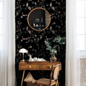 Tapete mit dunklem Blumendekor schälen und aufkleben | Tapete fürs Schlafzimmer | Klassische Kleine Blumen Traditionelle Tapete | DF04