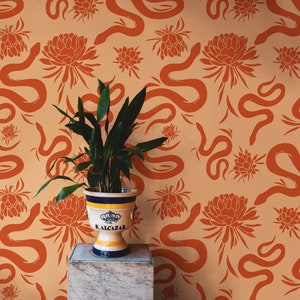 Modern Snake Wallpaper Peel&Stick and Traditional Wallpaper  Removable and Renter friendly Wall Decor Tropical vintage Design, Pastel color