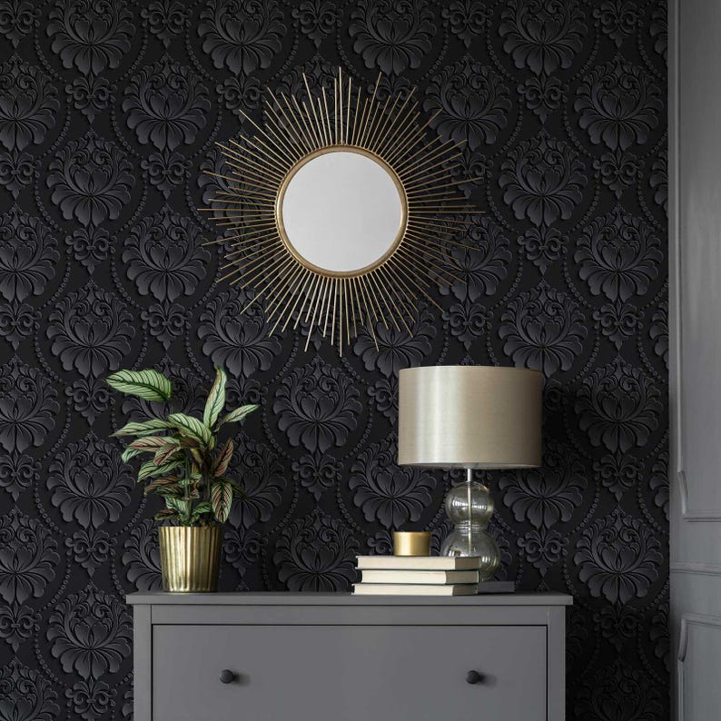Gothic Damask Wallpaper - Black Gray Peel and Stick - Etsy